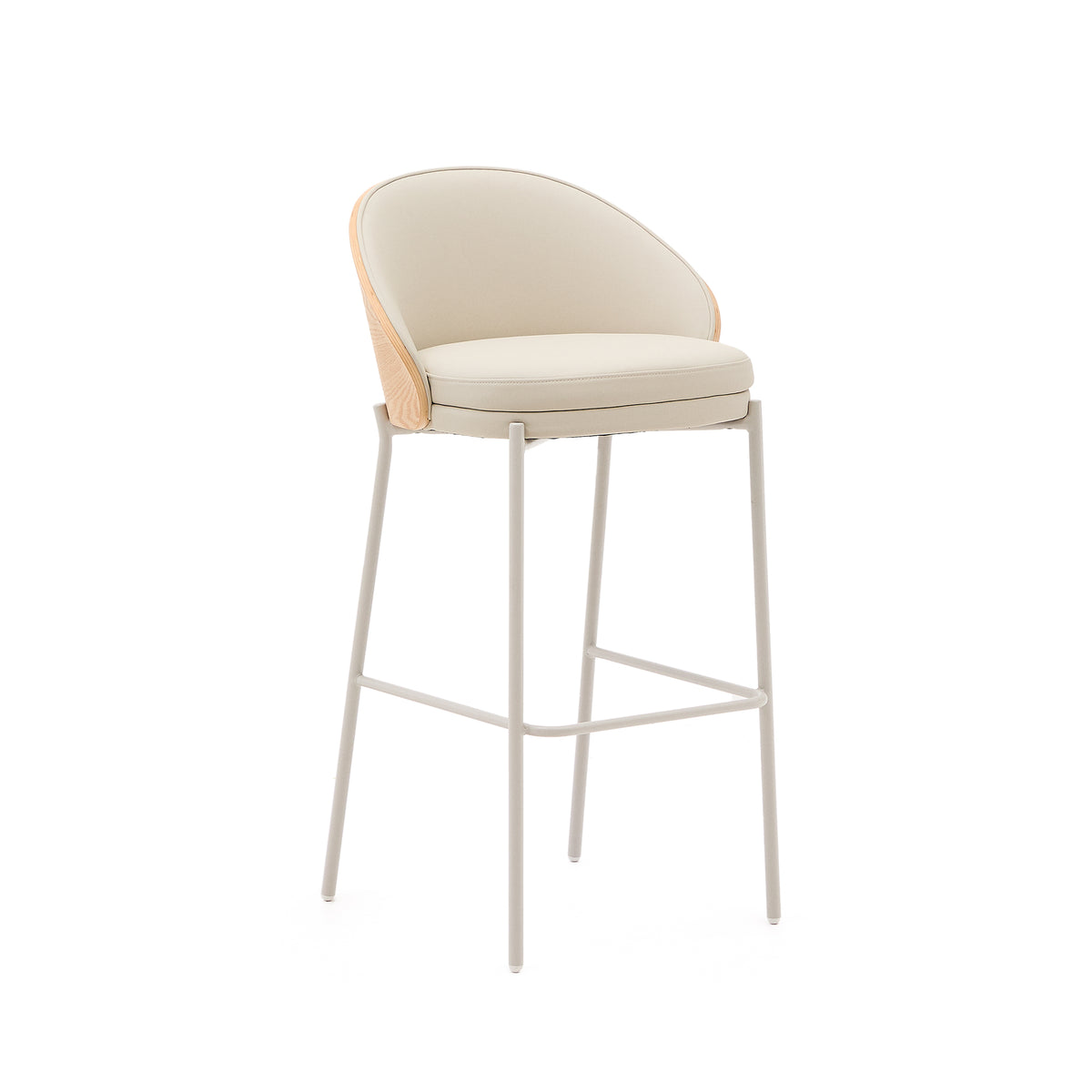 Kave Home Eamy barstol i beige kunstlæder med natur askefinér, 75 cm