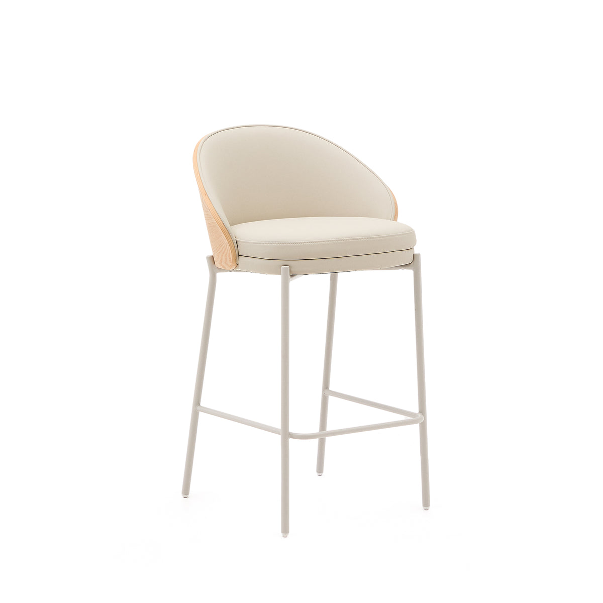 Kave Home Eamy barstol i beige kunstlæder med natur askefinér og beige metal