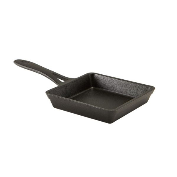 Firkantet mini støbejernspande fra Genware, 13 x 3 cm