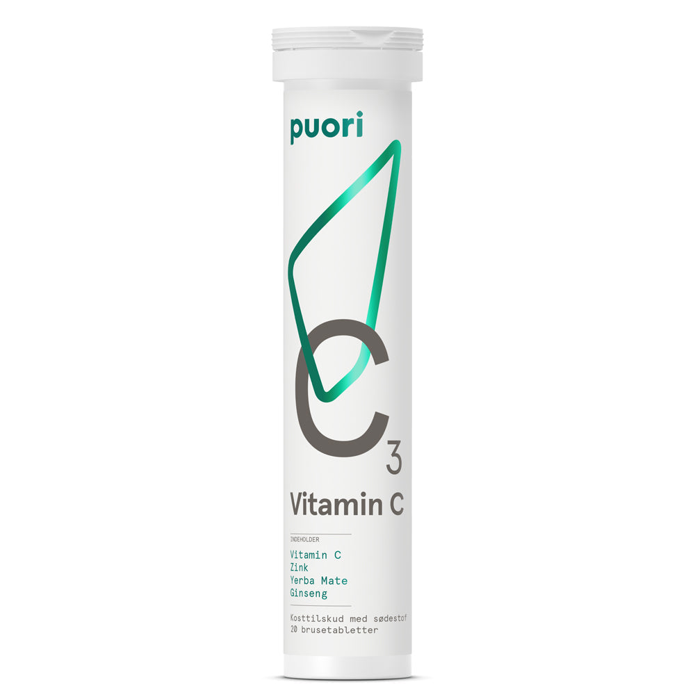 Pakning med Puori C3 C-vitamin brusetabletter, 20 stk.