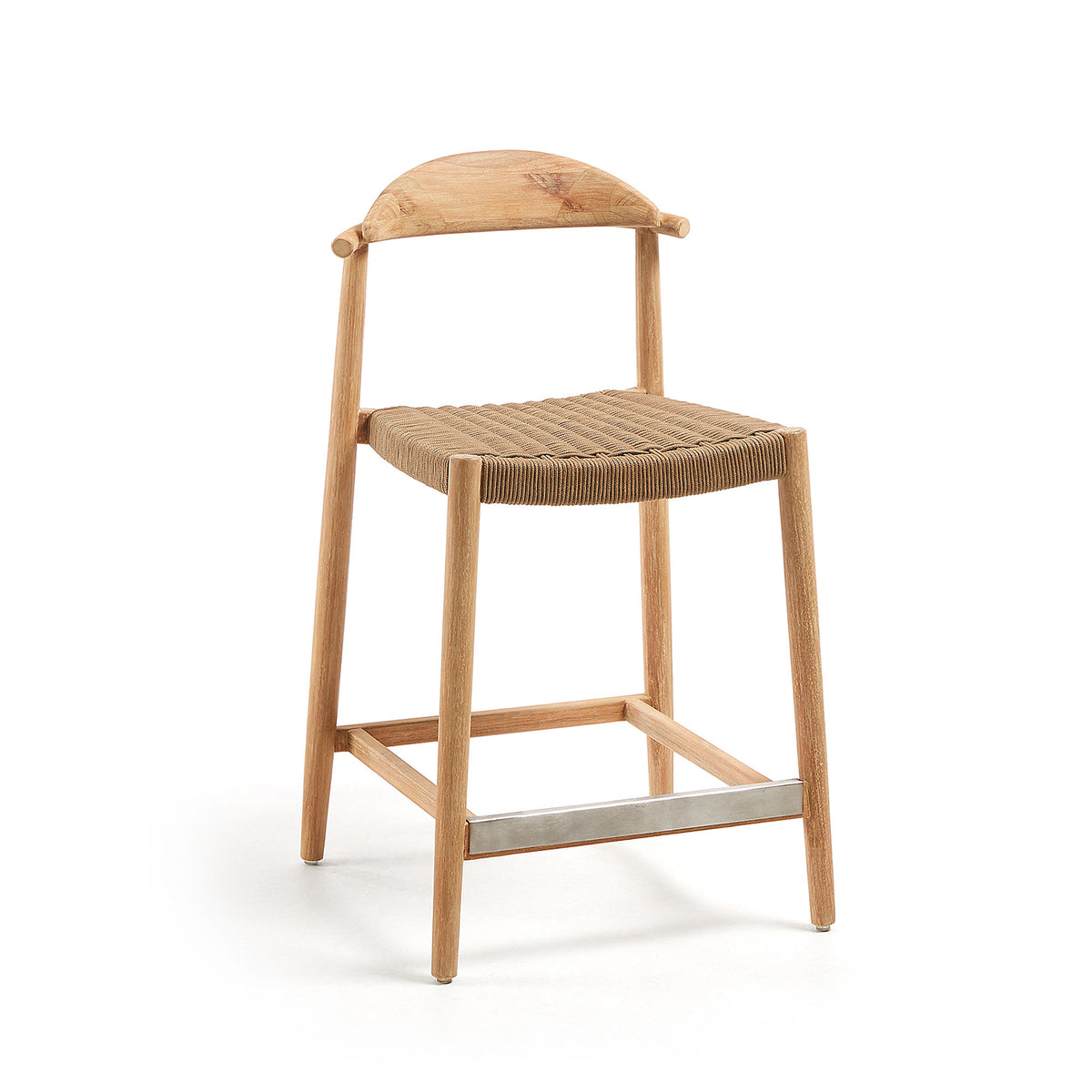 Kave Home Glynis høj barstol i beige og natur polyester og eukalyptustræ