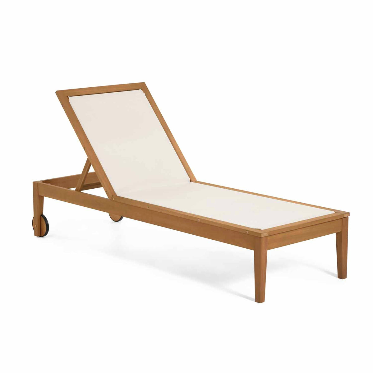 Kave Home Caterin liggestol i massivt eukalyptustræ med beige mesh stof