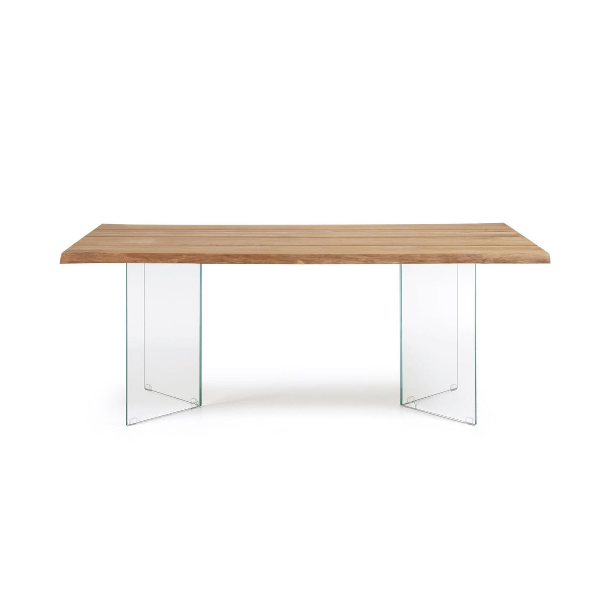 Rektangulært Lotty spisebord fra Kave Home i natur egefinér og klar glas, 180x100 cm