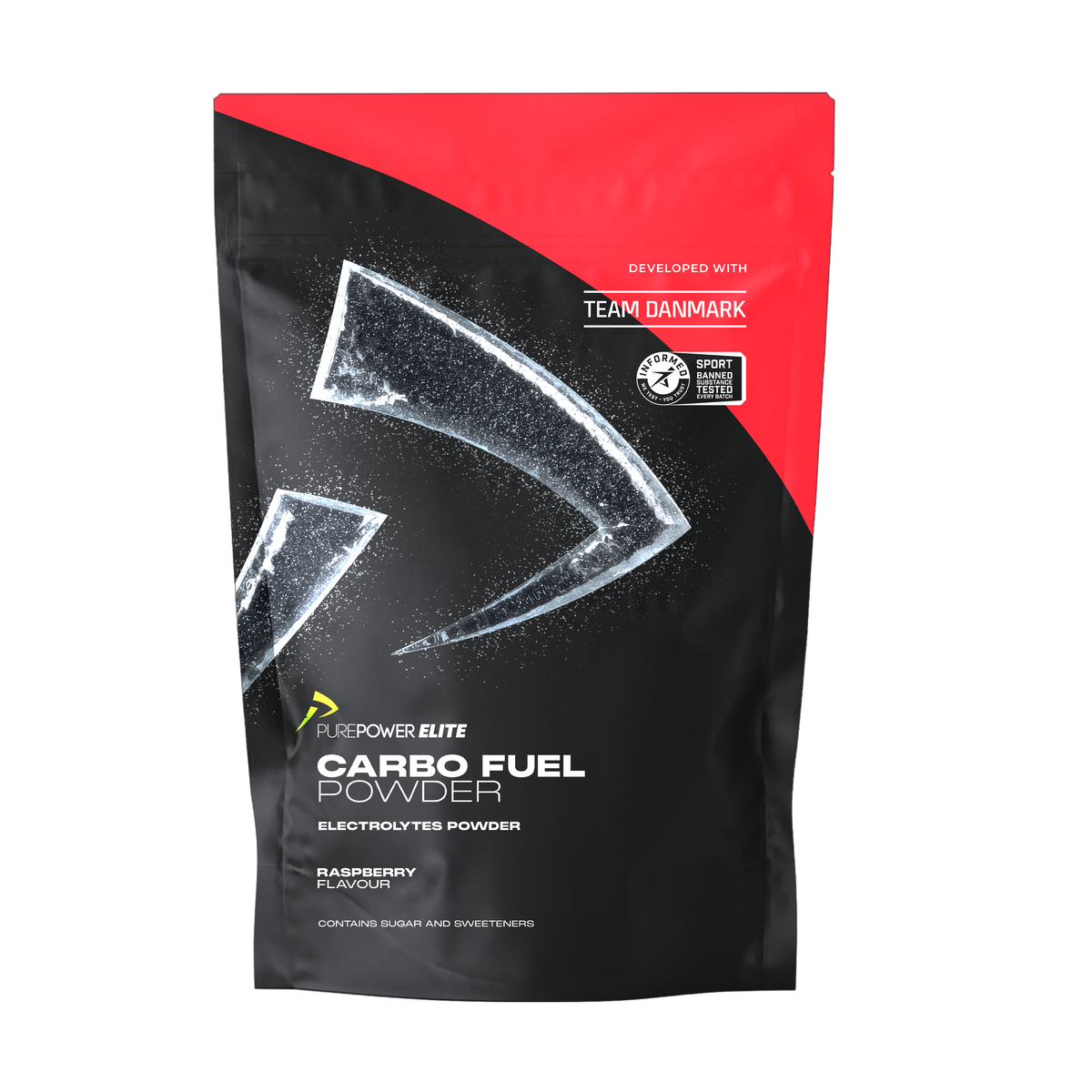 PurePower ELITE Carbo Fuel Powder med hindbærsmag, pose på 1 kg
