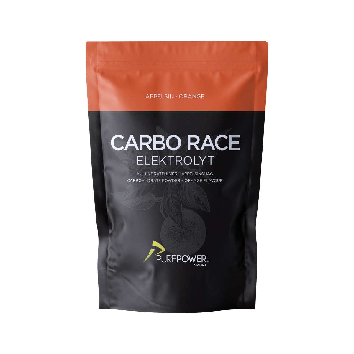 PurePower Carbo Race Elektrolyt appelsin, pose med 1 kg pulver