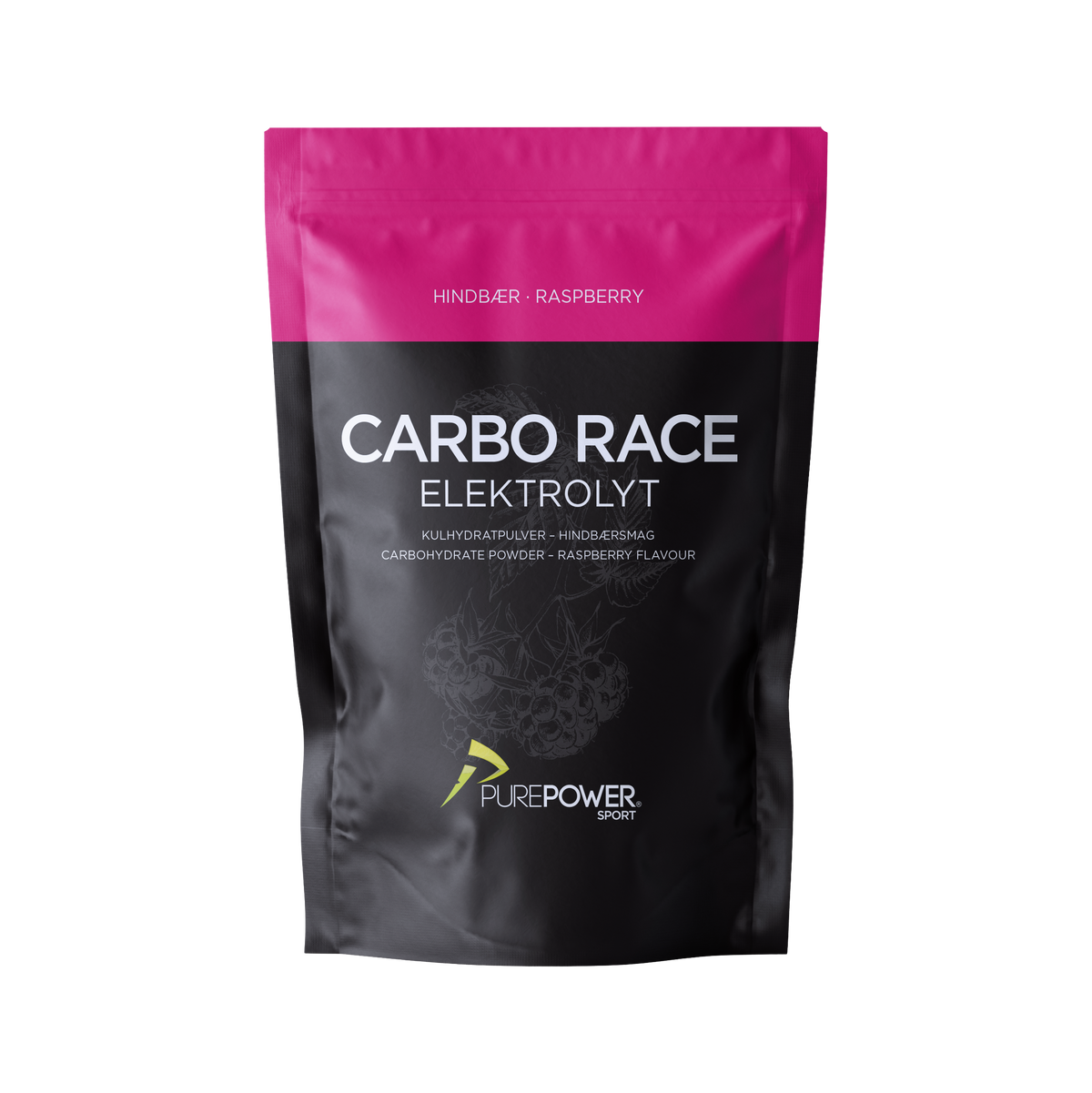 PurePower Carbo Race Elektrolyt pulverblanding med hindbærsmag i pakke på 1 kg