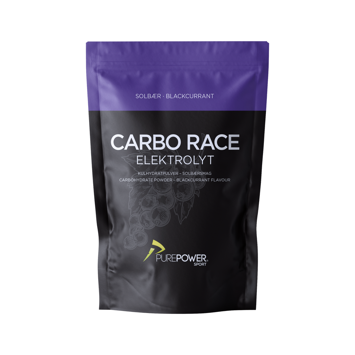 PurePower Carbo Race Elektrolyt med solbærsmag, pakning på 1 kg