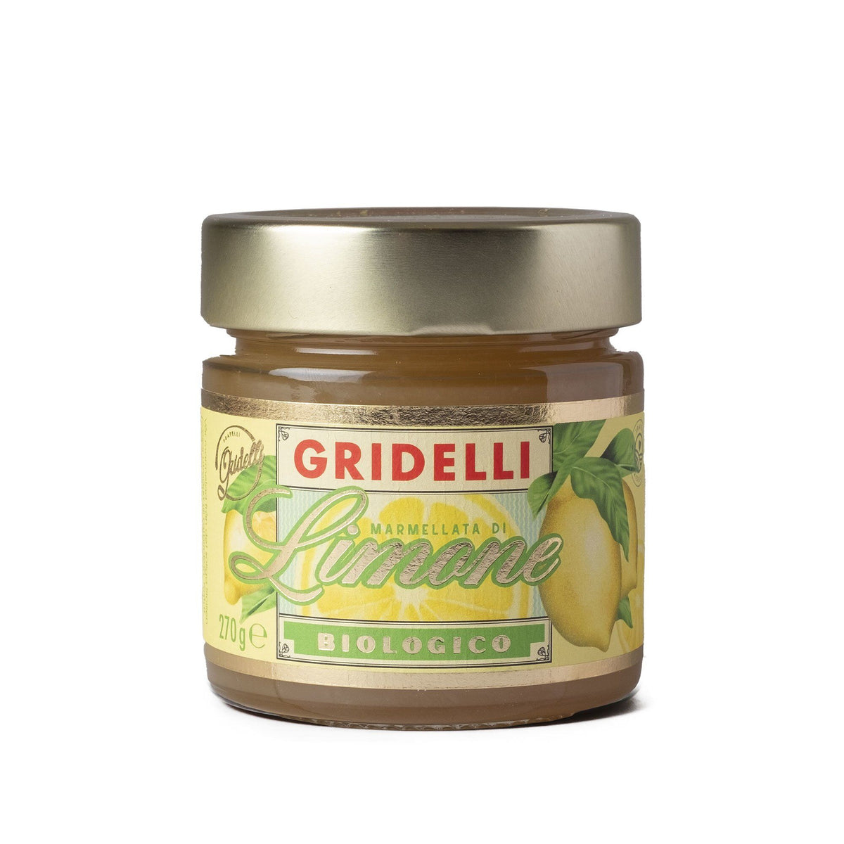 Glas med økologisk citronmarmelade Marmellata di Limone fra Gridelli, 270 g