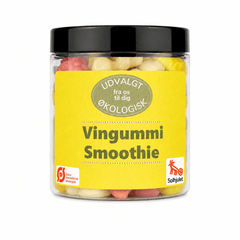Bøtte med økologisk vingummi Smoothie fra Solhjulet i lyse frugtfarver