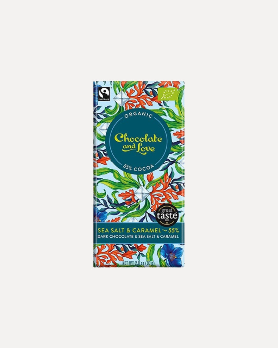 Plade økologisk chokolade med karamel og seasalt fra Chocolate & Love
