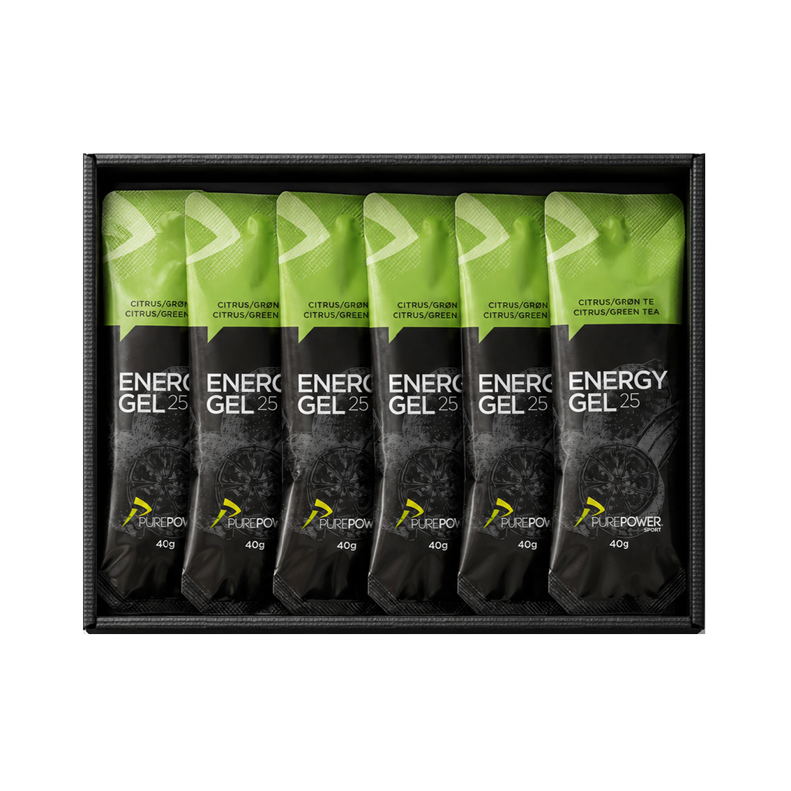 PurePower Energy Gel 25 med smag af citrus og grøn te, 12 geler à 40 g