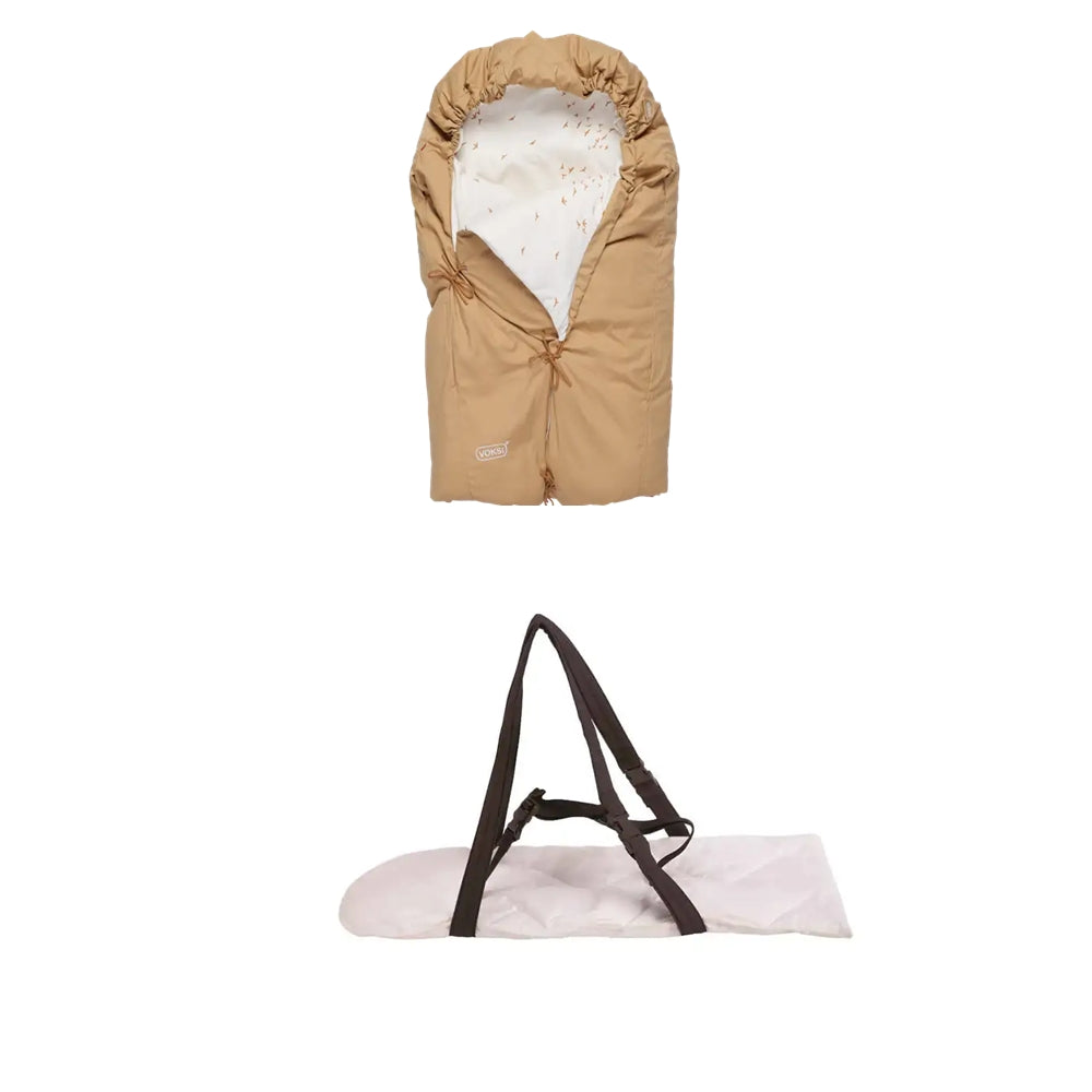 Voksi Classic Mini+ kørepose med bæreplade i Warm Beige og hvid