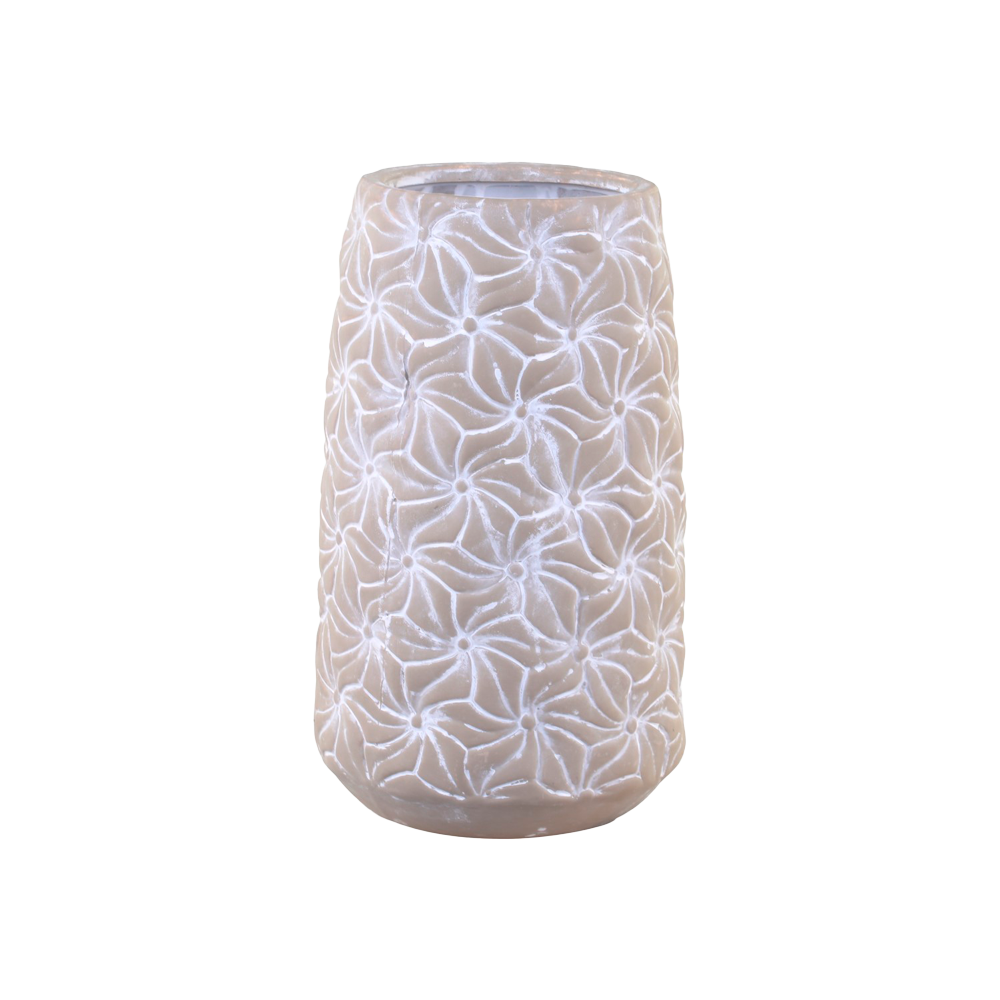 Chic Antique COLMAR vase i cement med rillede blomster i hvid farve