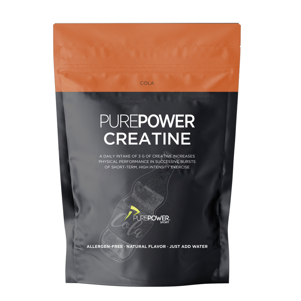 PurePower kreatin med cola-smag i beholder på 300 g
