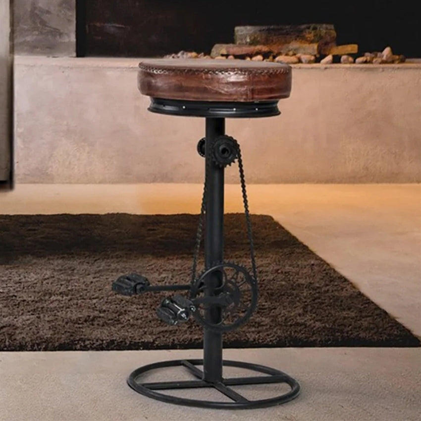 Scandinavian Living Cycle industriel barstol med pedaler og læder