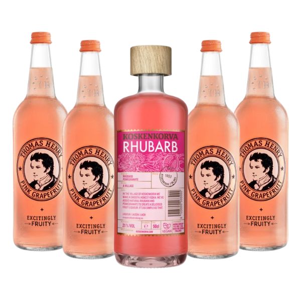 Pink Rhuby drinkspakke med likør og Thomas Henry Pink Grapefruit