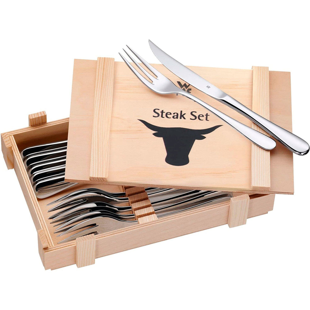 Sæt med 12 dele steak- og grillbestik fra WMF, 6 knive og 6 gafler