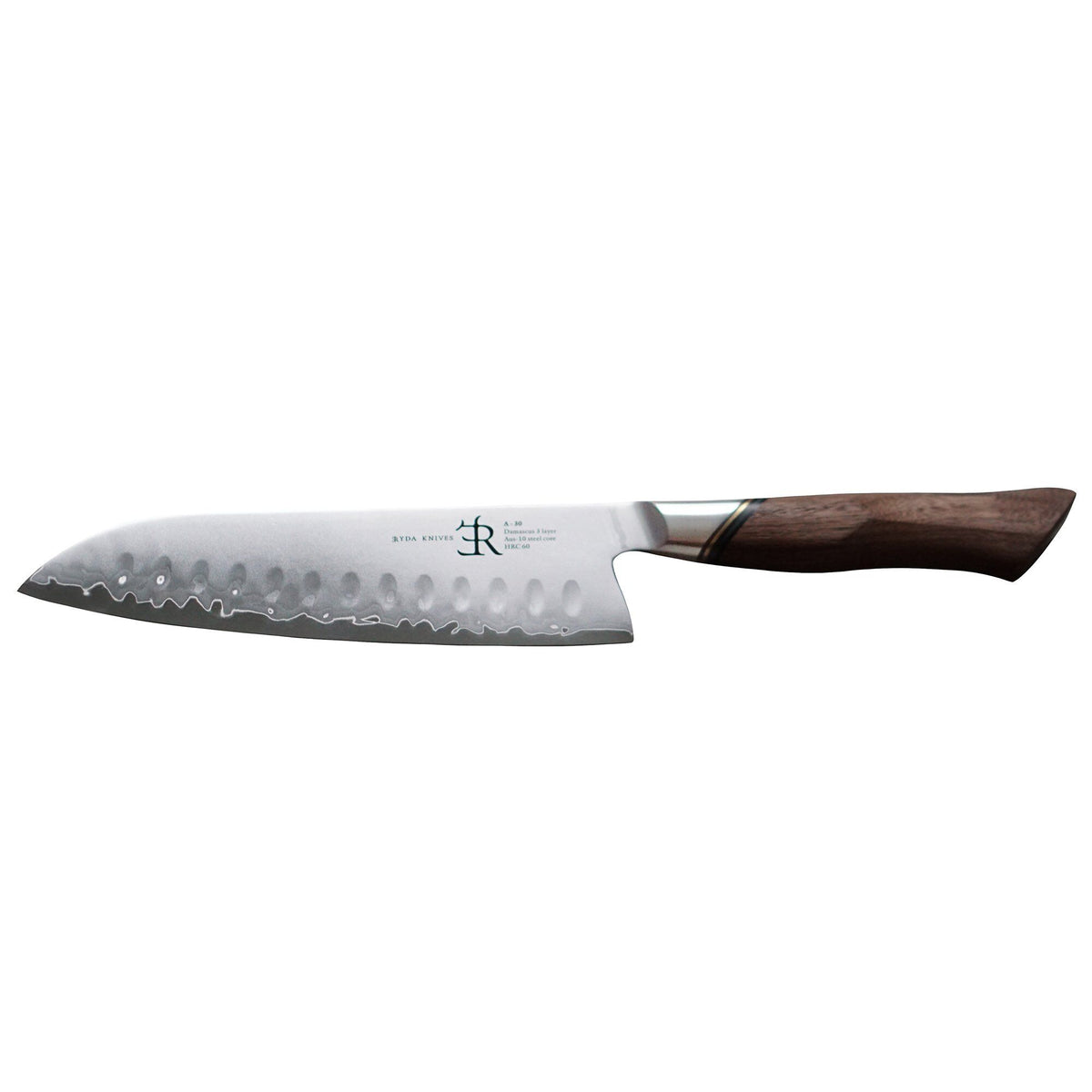 Ryda Knives A-30 santokukniv med blad i tre lag damaskusstål