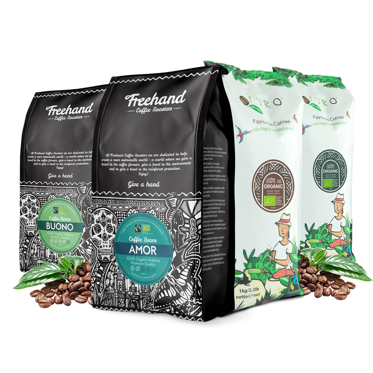 Smagskassen Den eftertragtede med 4 kg kaffebønner fra Puro og Freehand