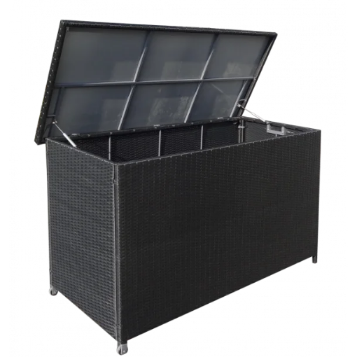 Sofia XL hyndeboks i sort polyrattan fra Skovlund, 160 x 95 x 75 cm