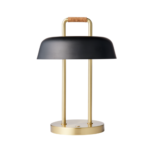 Light by Hammel Heim opladelig bordlampe med messingbase og sort lampeskærm