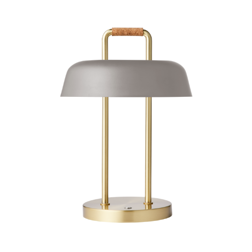 Light by Hammel Heim bordlampe med messingbase og grå lampeskærm