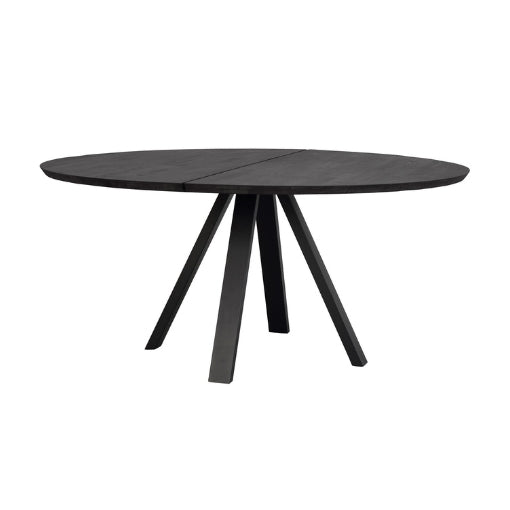 Rowico Home Carradale spisebord i sort lakeret egetræ med sorte metalben i V-form