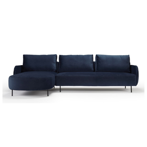 Vinterhavn sofa fra Nordly med chaiselong i blåt velourstof