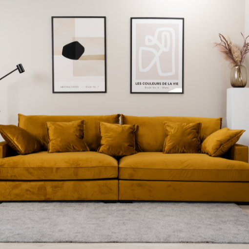 Chelsey 3-personers flydersofa i gul velour fra Scandinavian Living