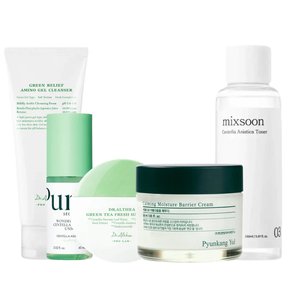 Nuaglow hudplejerutine til rosacea og sensitiv hud, K-beauty skincare-sæt