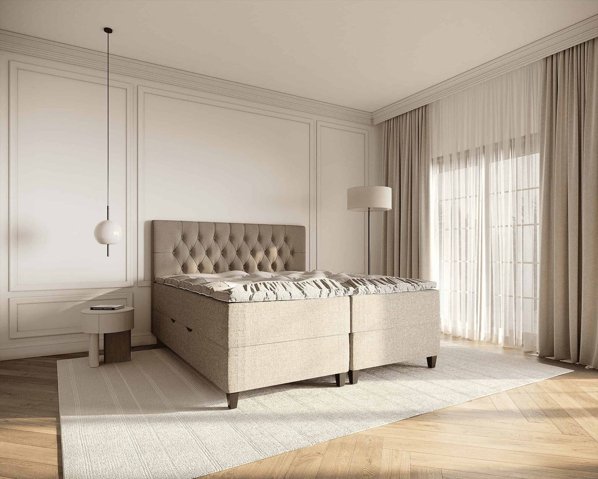 Otterup opbevaringsseng fra Sengesnedkeren, 160x200 cm, i farven lys sand (Verita03)