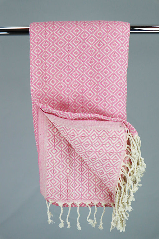 Lysrødt tyrkisk hamam-gæstehåndklæde Double sided Diamond, 50 x 100 cm