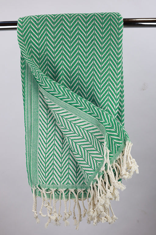 Grønt Hamam Double Sided gæstehåndklæde i sildebensmønster, 50 x 100 cm