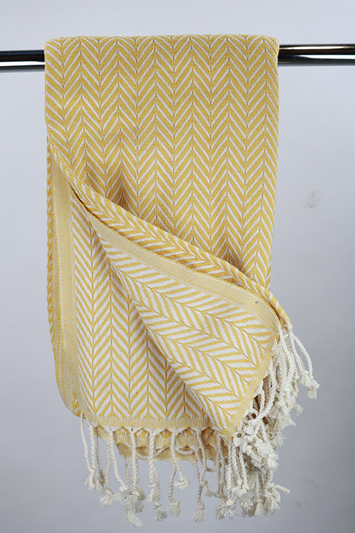 Gult Hamam Double Sided gæstehåndklæde med sildebensmønster, 50 x 100 cm