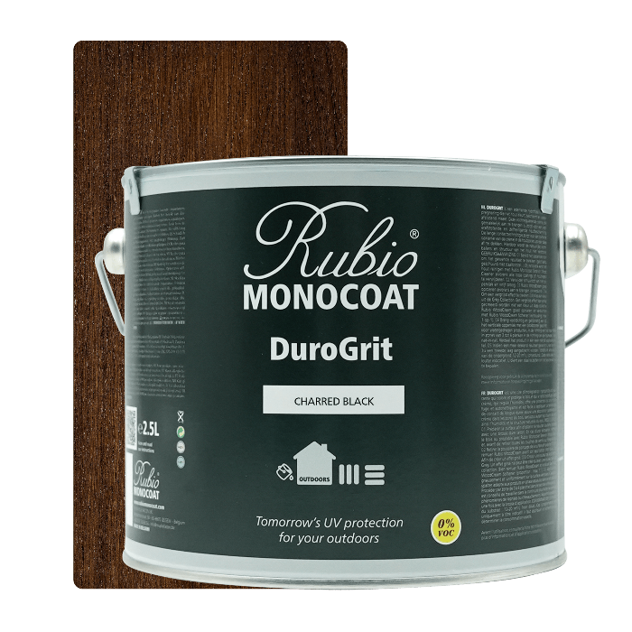 Rubio Monocoat DuroGrit udendørs træolie i farven Charred Black, 2,5 L