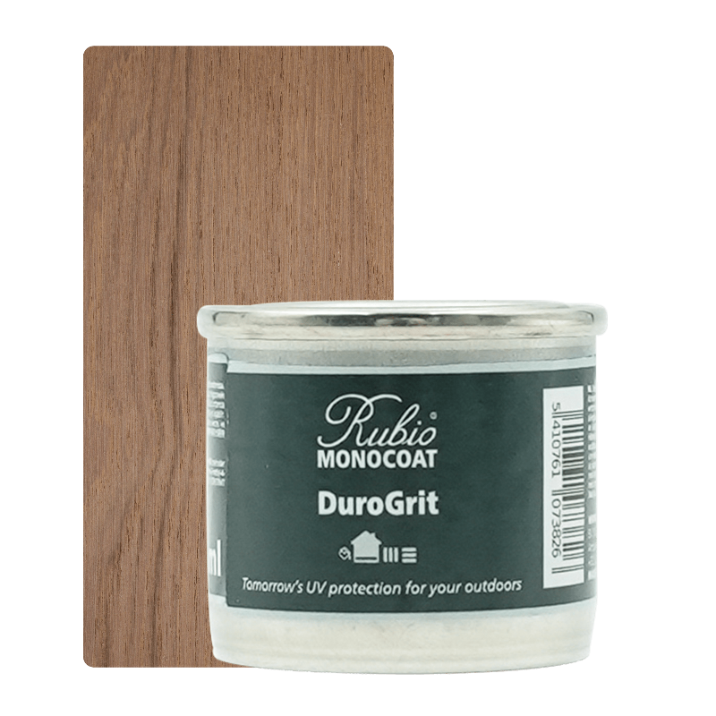 Lille pakning Rubio Monocoat DuroGrit udendørs træolie i farven Light Sand, 30 ml