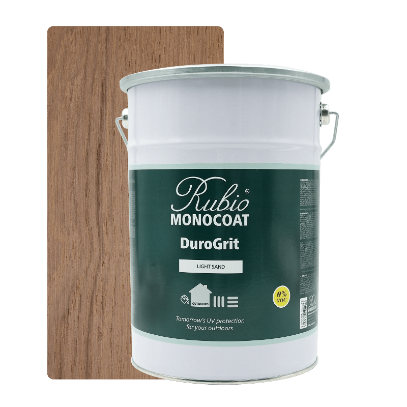 Stor dunk Rubio Monocoat DuroGrit udendørs træolie i farven Light Sand, 5 liter
