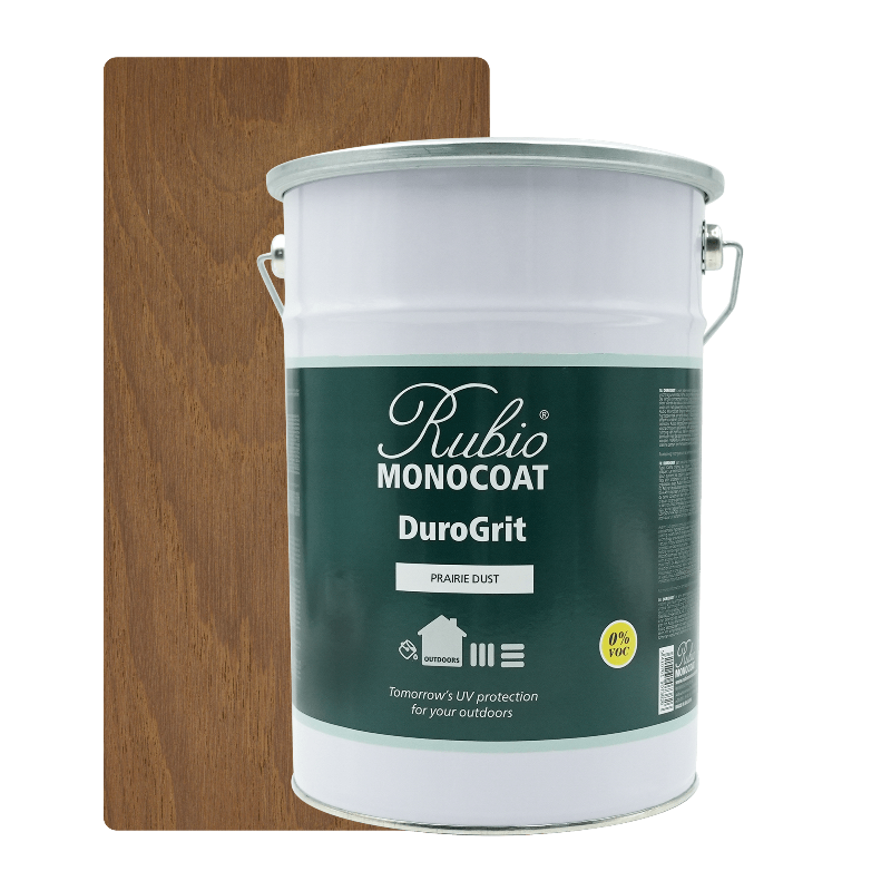 Stor dunk Rubio Monocoat DuroGrit udendørs træolie i farven Prairie Dust, 5 liter