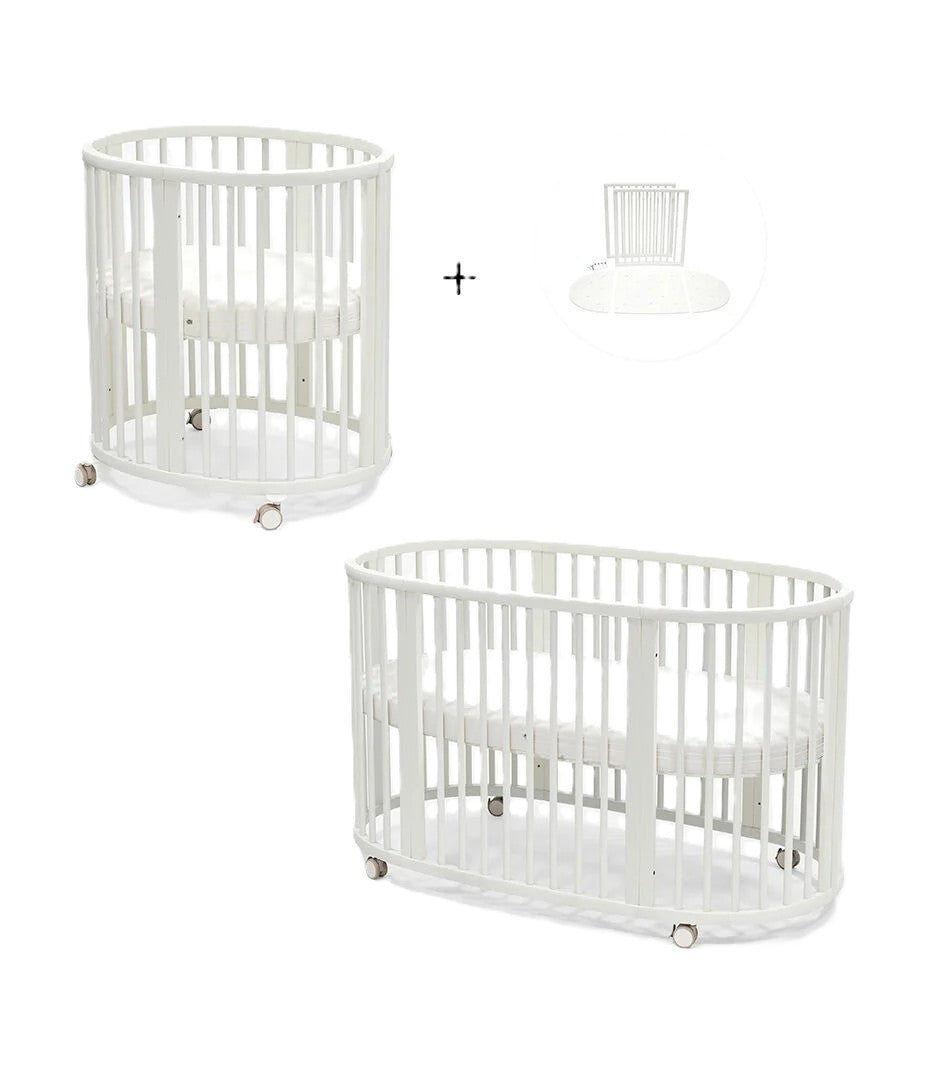 Stokke Sleepi komplet pakke i hvid med seng, madrasser og hvide lagner