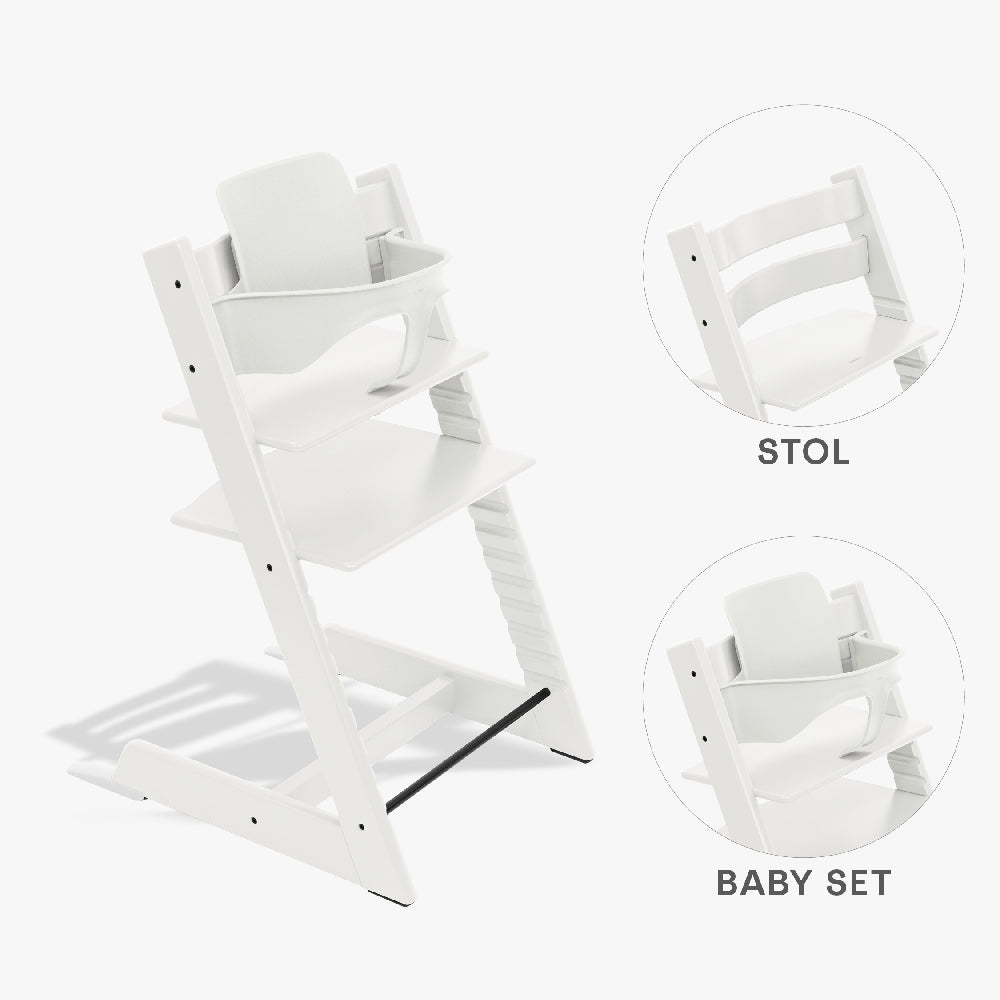 Stokke Tripp Trapp højstol i hvid med babyset