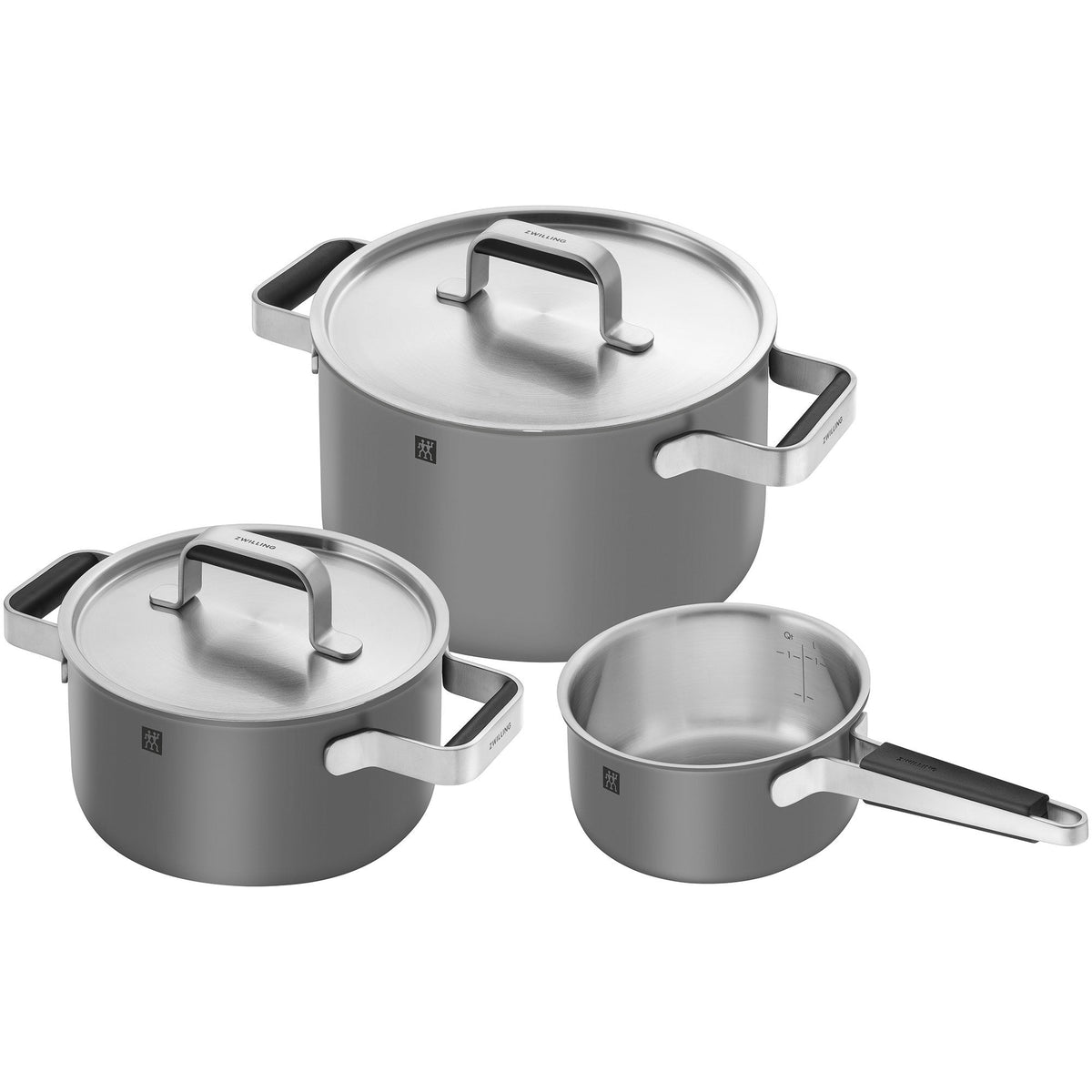 Zwilling Pure grydesæt i grå rustfrit stål med tre gryder og to låg