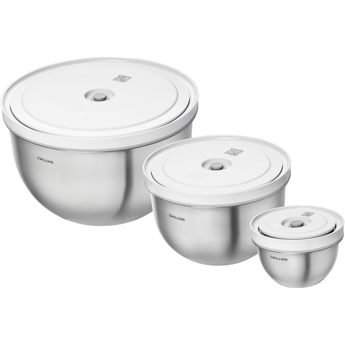 Zwilling Fresh & Save sæt med tre rustfri skåle og vakuumlåg