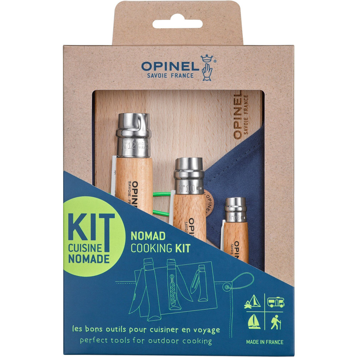 Opinel Nomad madlavningssæt med knive med rustfrit stålblad og trææshåndtag