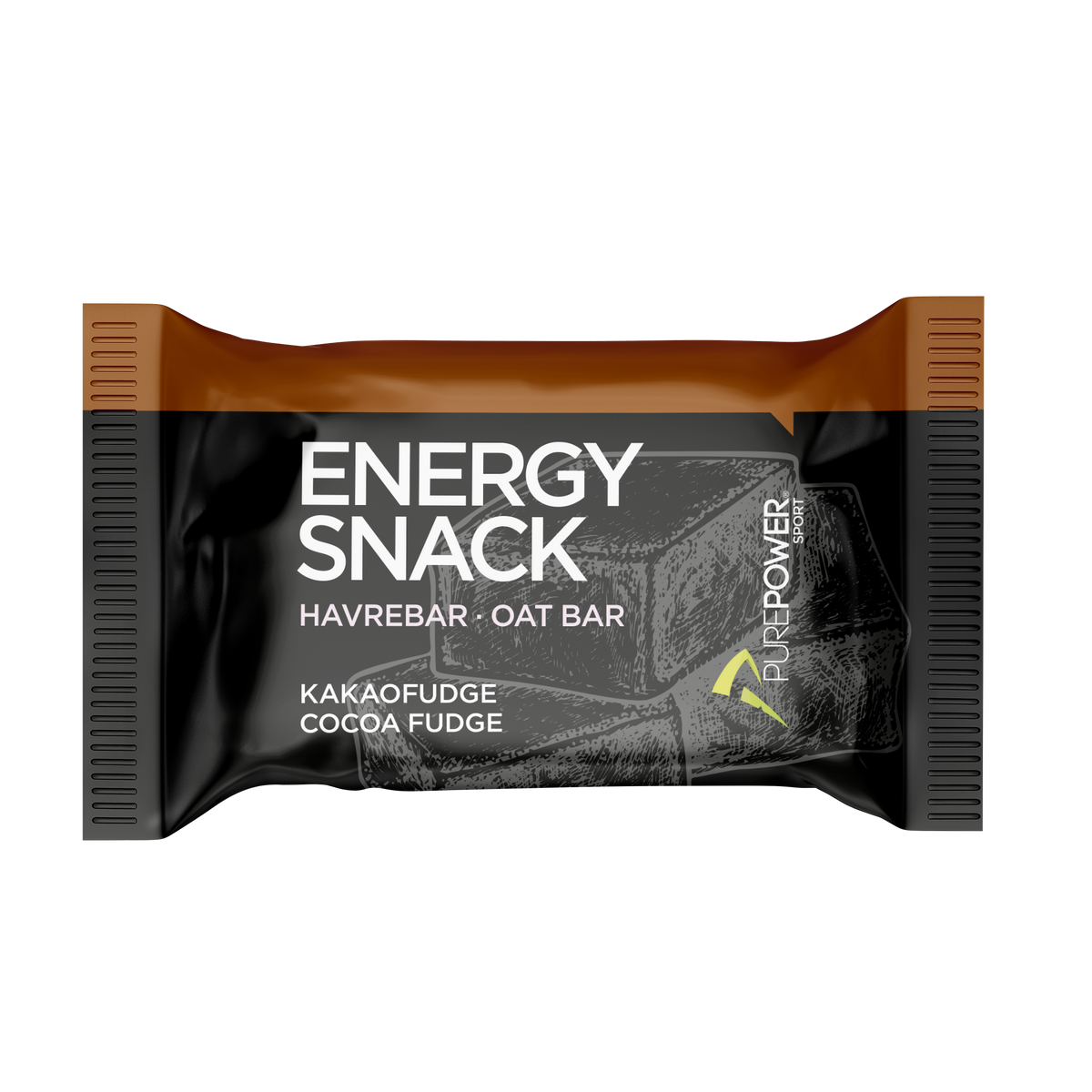 PurePower Energy Snack med kakao, karamel og fudgetopping, 50 g snackbar