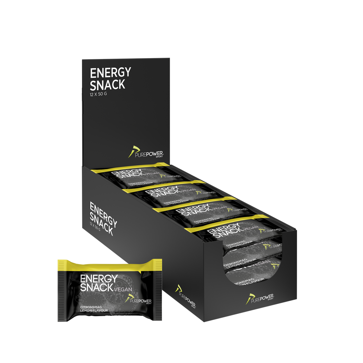 Kasse med 12 PurePower Energy Snack Lemon, citronbarer à 50 g