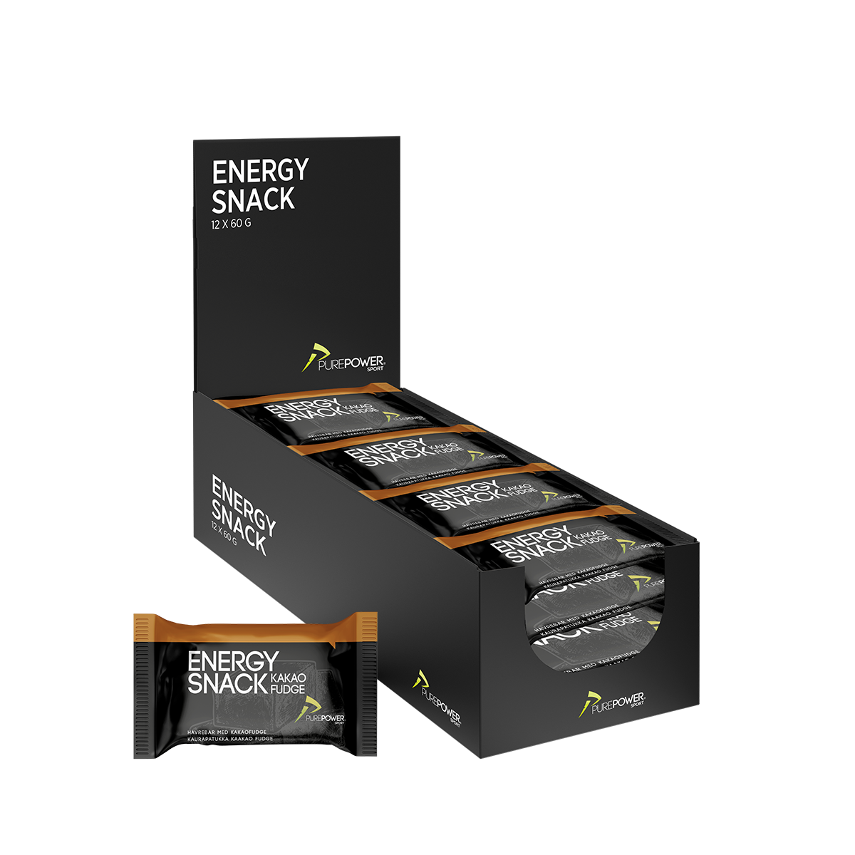 Kasse med 12 PurePower Energy Snack kakao fudge, 50 g pr. bar