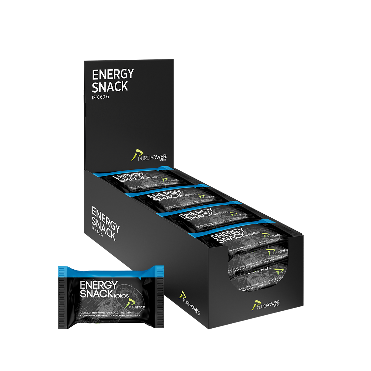 Kasse med 12 PurePower Energy Snack Kokos, 60 g pr. bar