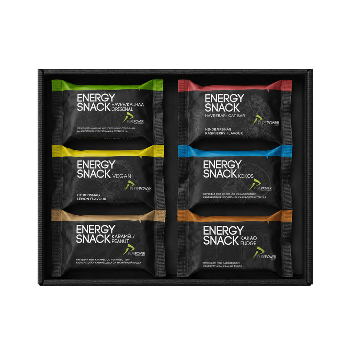 PurePower Energy Snack Sample Mix med én bar af hver smag i serien