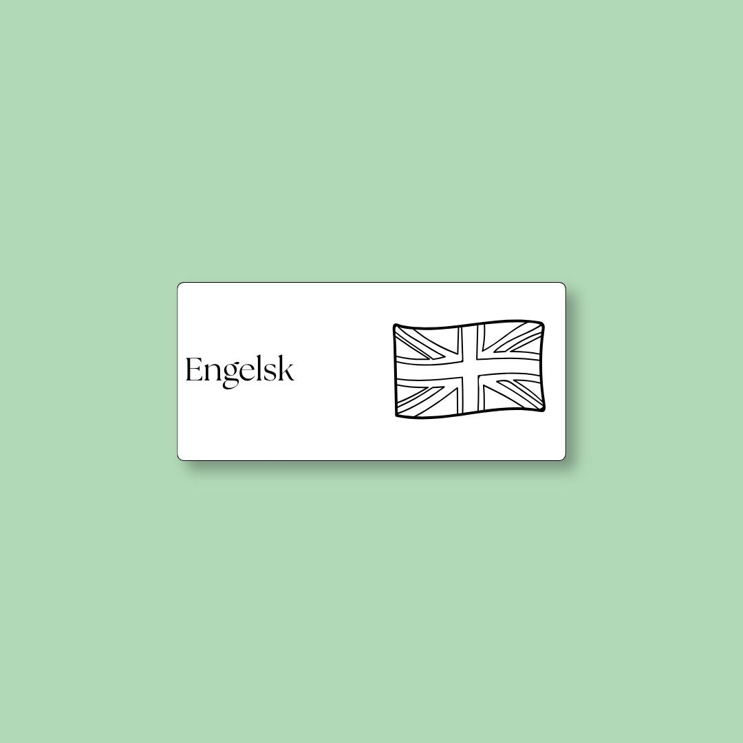 Hvid magnetisk ToDoodle skemabrik med motiv til faget engelsk