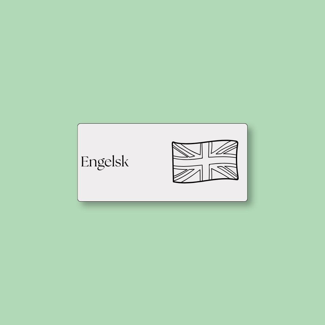 Grå magnetisk ToDoodle skemabrik med motiv til faget engelsk